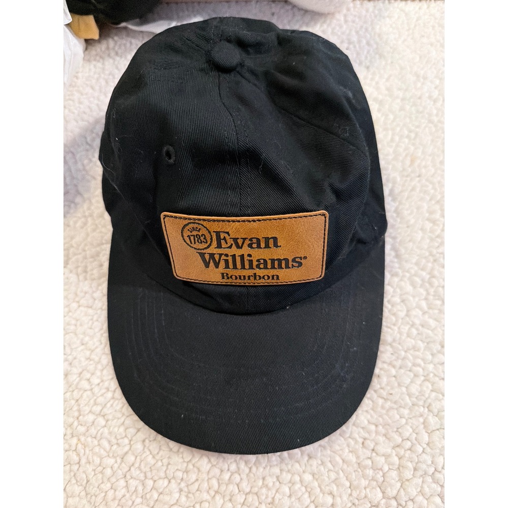 Evan Williams Bourbon Black Baseball Cap Gearmill Leather Patch Adjustable Hat